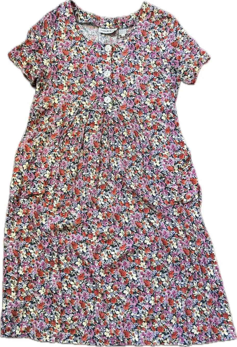 Caroline Wells Collection Vintage 90s Floral Crinkle Rayon Midi Dress Grunge